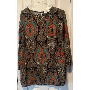 Veronicam Shiftdress Mini Paisley BOHO, long sleeve, Size L, $18, B52